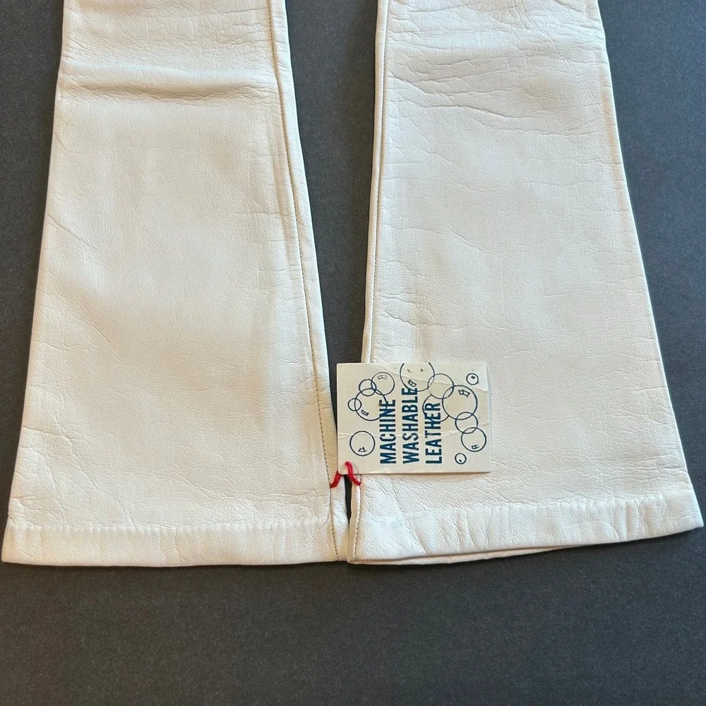 Vintage White French‎ Kid Skin Leather Gloves  Washable NOS